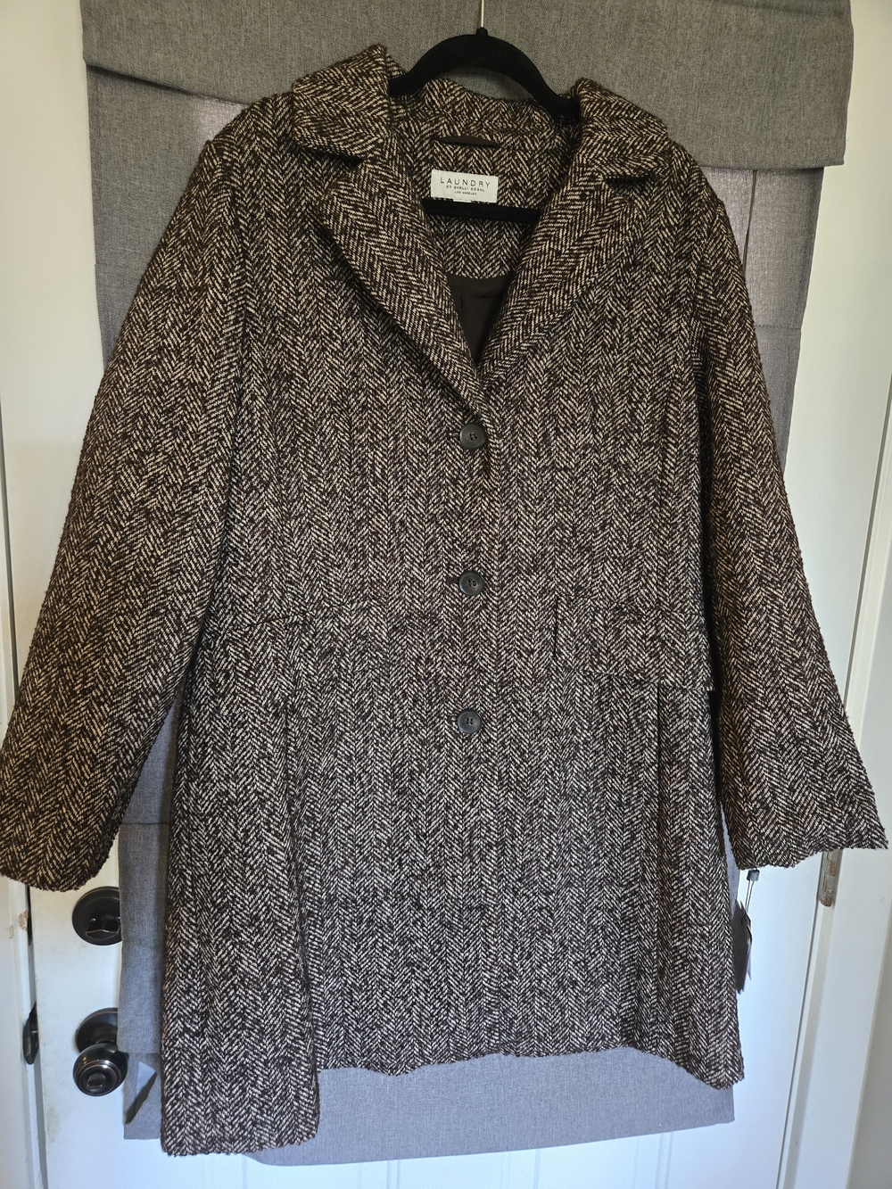 Laundry by shelli Segal Chocolate Herringbone Wool Coat